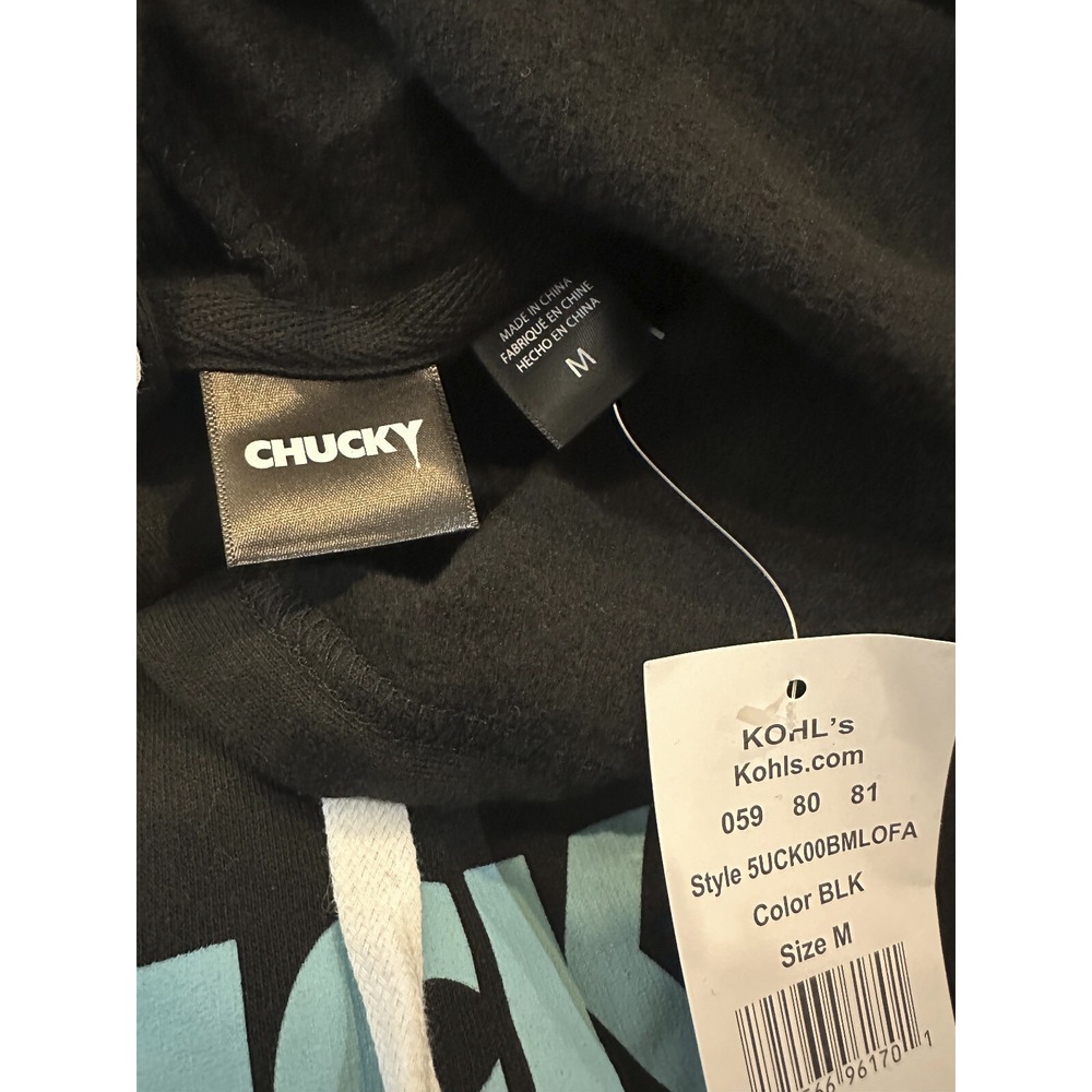 NWT Child's Play Chucky Long Sleeve Fleece Hoodie Wanna Play Graphic M horror - Picture 6 of 11